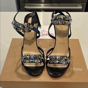 Christian Louboutin Black and Silver Studded Heels